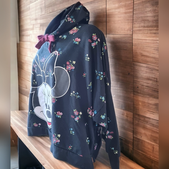 Disney Minnie Mouse 2X Floral Cropped Hooded Sweatshirt - Picture 3 of 10